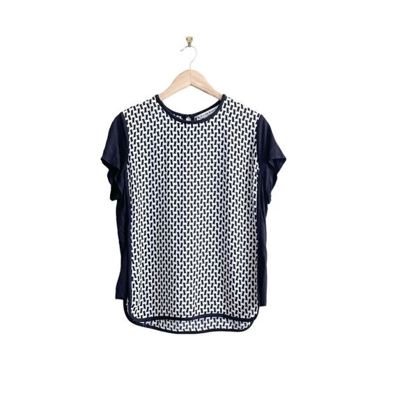 Bianca Nygard Blouse Black White Curved Bottom Women's M Stretchy Side Panels - Picture 1 of 7